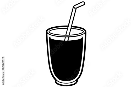 glass of cola and straw silhouette vector illustration
