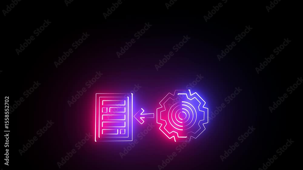 Glowing neon Process icon isolated on black background. HD Video motion graphic animation
