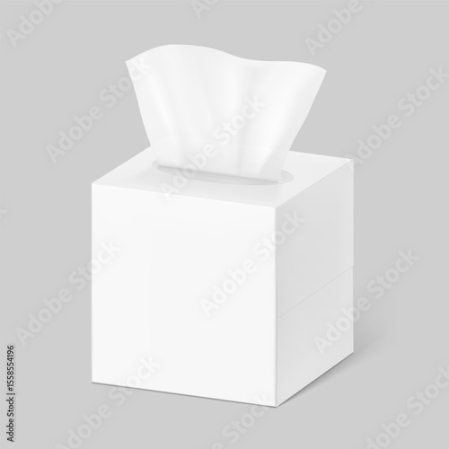 Realistic tissue set in box mockup. Vector illustration isolated on grey background. Can be use for template your design, presentation, promo, ad. EPS10.