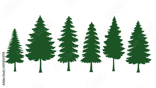A row of evergreen tree silhouettes in various sizes