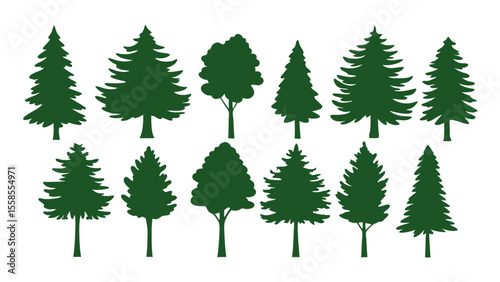 A row of evergreen tree silhouettes in various sizes