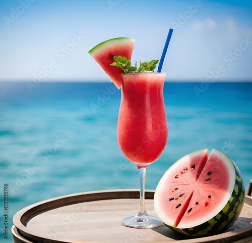 watermelon cocktail on the beach