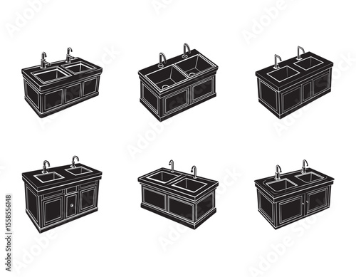 double basin countertop vector silhouette illustration