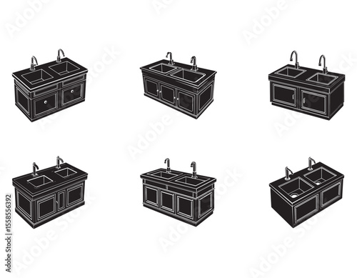 double basin countertop vector silhouette illustration