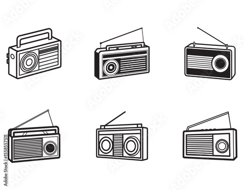 Radio icon, radio vector thin line icon, restroradio icons vector logo template, radio icon silhouette, fm icons vector, vintage radio icon, Old retro Receiver waves, fm icons simple vector design.