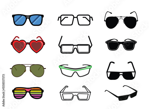  Vector set of sunglasses Collection of stylish summer eyewear illustration
