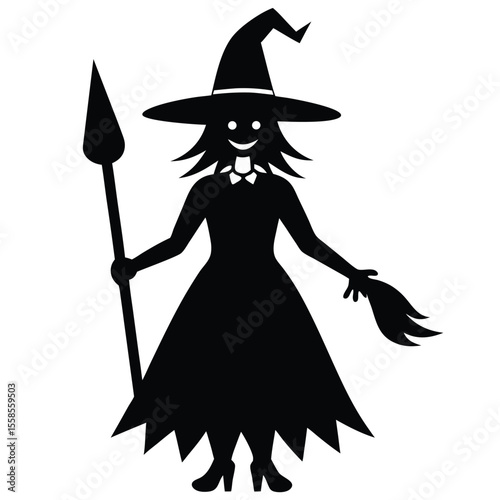 halloween witch with broom