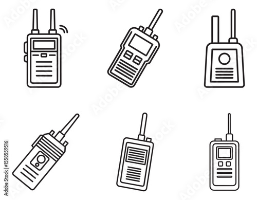 set of walkie talkie icon line art vector illustration