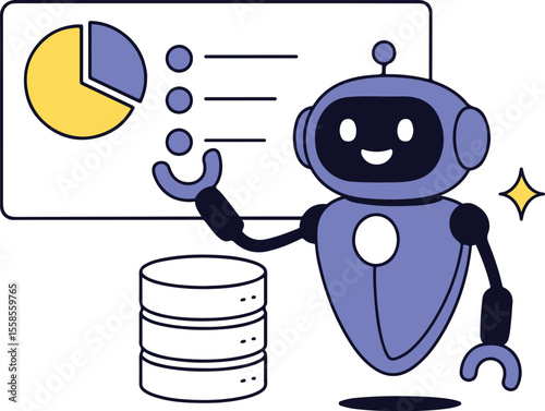 Robot Analyzing Data, Vector Illustration Isolated on White Background