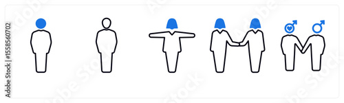 A set of 5 mix icons as gender, bisexual, male