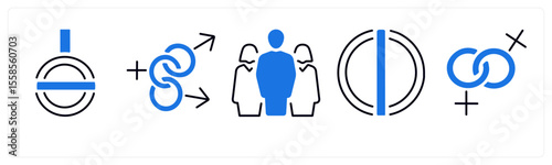 A set of 5 mix icons as gender, bisexual, male