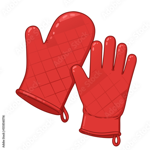 Vector illustration of a heat-resistant silicone oven mitt and glove in red color without background
