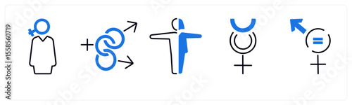 A set of 5 mix icons as gender, bisexual, male