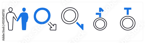 A set of 5 mix icons as gender, bisexual, male