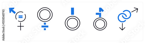 A set of 5 mix icons as gender, bisexual, male