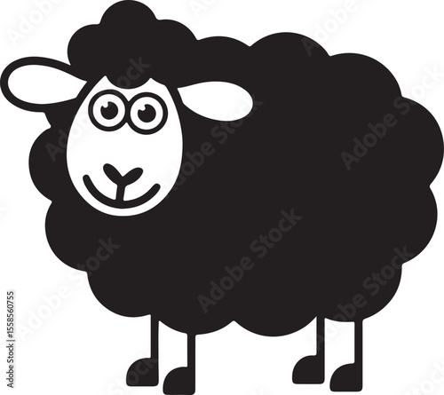 Black Sheep Silhouette Cartoon Illustration Simple Cute Friendly Farm Animal Design Graphic White Background