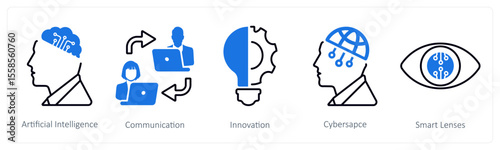 A set of 5 mix icons as artificial intelligence, communication, innovation