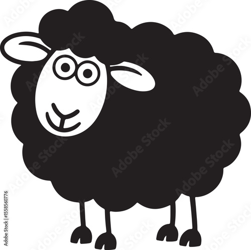 Black Sheep Silhouette Cartoon Illustration Simple Design Cute Animal Farm Animal Graphic Black and White Vector Image
