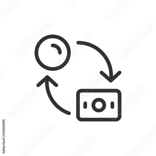 Currency exchange, linear icon. Money transfer and financial conversion. Line with editable stroke.