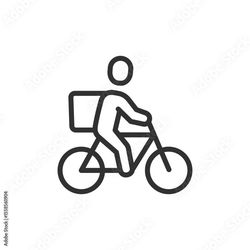 Bicycle courier, linear icon. Eco-friendly fast delivery. Line with editable stroke.