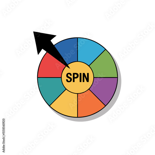 Vector illustration of a round game spinner with arrow and "SPIN" text, board game element on a transparent background
