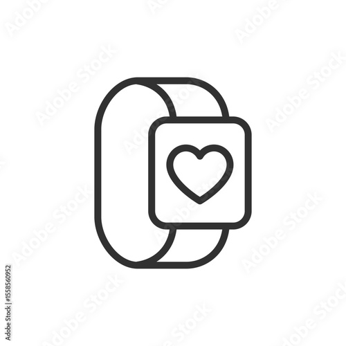 Fitness tracker with heart, linear icon. Smart wearable for heart rate monitoring. Line with editable stroke.