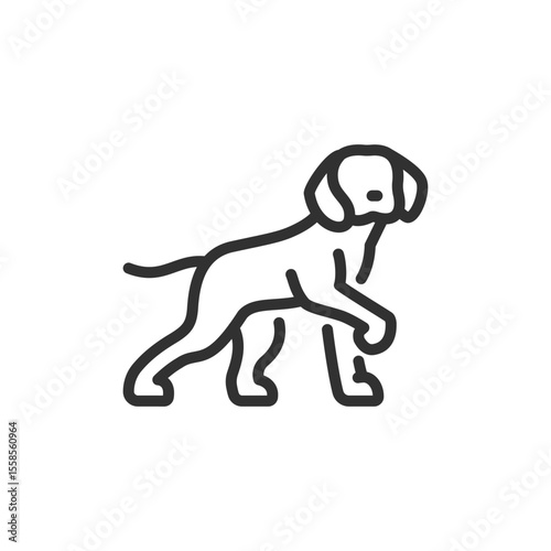 Hunting dog, linear icon. Animal companion used in field hunting. Line with editable stroke.