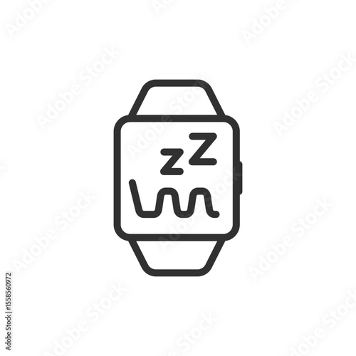 Smartwatch with sleep data, linear icon. Sleep monitoring or health tracking. Line with editable stroke.