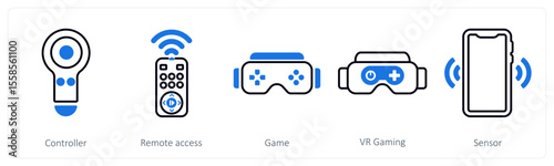 A set of 5 mix icons as controller, remote access, game