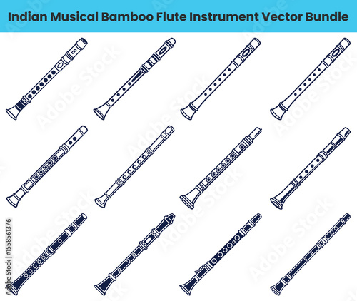 Musical Instruments Collection of Line Art Flute Designs with Varying Hole Patterns and Structures