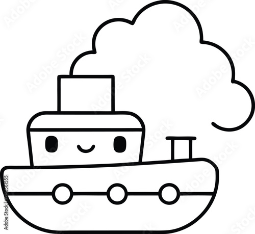 Adorable Cartoon Tugboat Illustration  A Simple, Cute Design Perfect for Kids