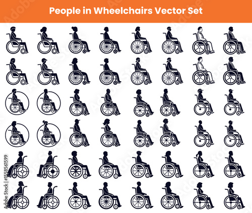 Black Illustrations People in Wheelchairs, Diverse Designs, Inclusivity, Accessibility, Unisex Silhouette Bundle for Design Projects
