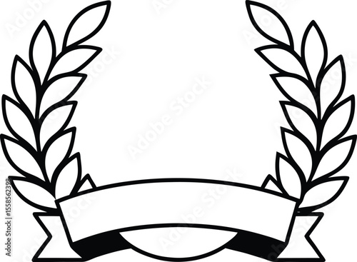 Elegant Laurel Wreath with Ribbon Banner Perfect for Award, Achievement, or Victory Design