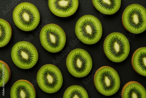 Slices of kiwi against a dark textured backdrop showcasing tropical goodness