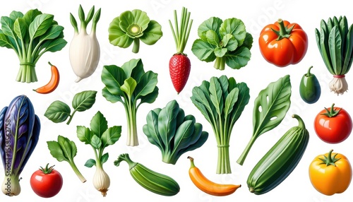 Colorful Collection of Fresh Vegetables and Greens on a Bright White Background