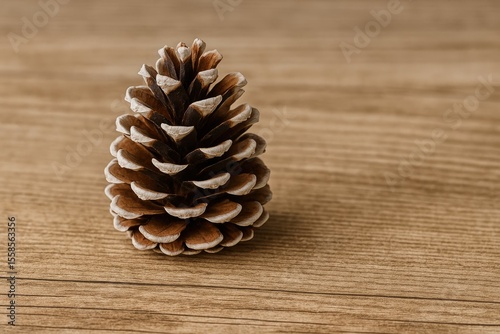 Conifer seed resting on a rustic wooden surface