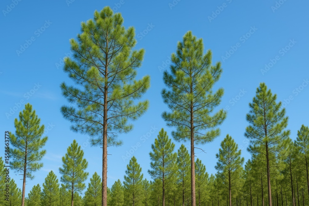 Fototapeta premium Evergreen Pines Against a Clear Blue Sky
