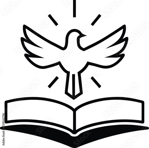 Dove of Peace Descending on Open Book Symbol of Faith, Hope, and Spiritual Guidance