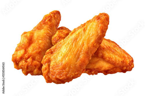 Delicious crispy fried chicken wings isolated on transparent background studio shot