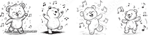 Dancing Bear Characters Vector Illustration.