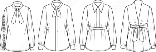 Top View Blouse Fashion CAD Flat Vector Sketch for Apparel Stock Design