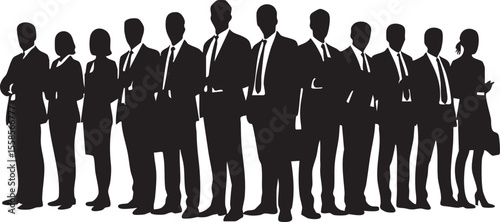 Diverse group of business professionals in silhouette standing together against a white background