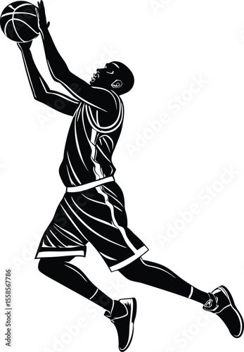 Silhouette of a basketball player jumping to shoot the ball
