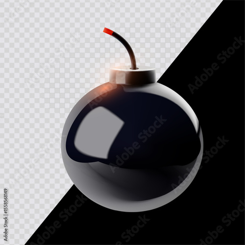 Cartoon glossy bomb. 3D render style on transparent background. For dark and bright backgrounds.