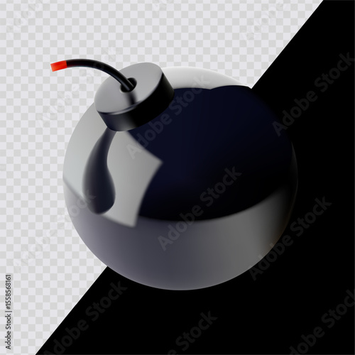 Cartoon glossy bomb. 3D render style on transparent background. For dark and bright backgrounds.