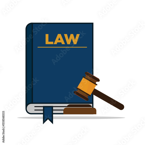 Judge Gavel with Law Book Vector Illustration. Advocacy Element Concept Design