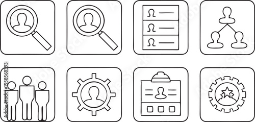 Recruitment and Headhunting Line Icons Set Comprising 30 Unique Editable Thin Black Outline Icons