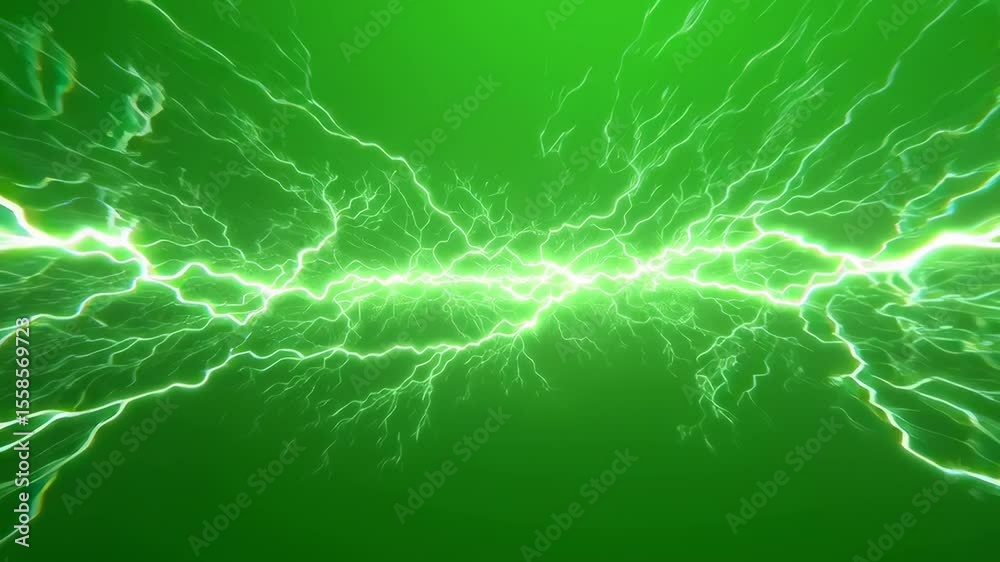 Electric energy pulse with dynamic green lightning bolts and powerful electric power creating vibrant energy and glowing electric discharge effects