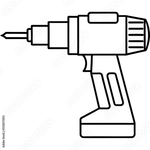 Handheld Power Drill Outline Illustration