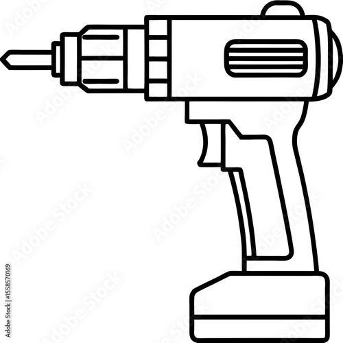 Handheld Power Drill Outline Illustration